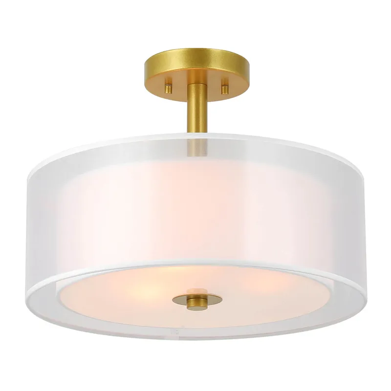 16 inch Gold Brass Drum Semi Flush Mount for Living Room & Bedroom XB-SF1194-GB — XiNBEi Lighting LED Ceiling Lights 60.0W 