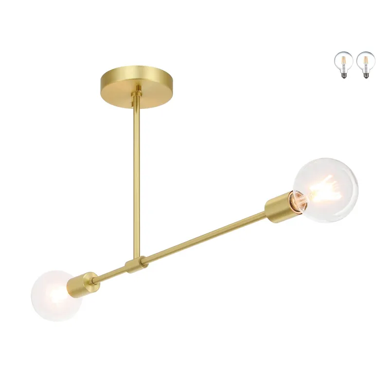 Brass Semi Flush Mount Ceiling Light, 2-Light Fixture with LED bulbs XB-SF1234-2-SB-G30-1 — XiNBEi Lighting LED Ceiling Lights 10.0W 