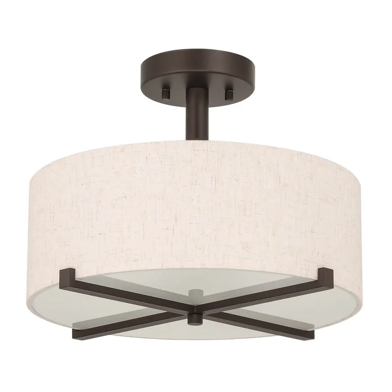 14 inch Modern Fabric Drum Ceiling Light - 3-Light Semi Flush Mount XB-SF1292-DB — XiNBEi Lighting LED Ceiling Lights 60.0W 