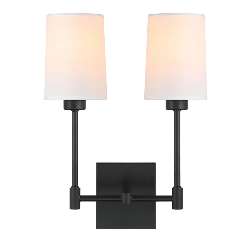 Black Fabric Shade 2-Light Wall Lamp for Bedroom & Living Room XB-W1215-2-MB — XiNBEi Lighting LED Wall Lights 40.0W 