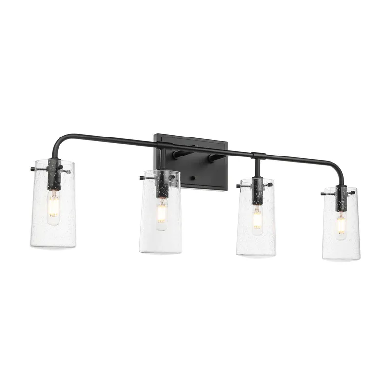 Industrial 4-Light Black Vanity Light with Seeded Glass XB-W1283-4-MB — XiNBEi Lighting LED Wall Lights 8.0W 