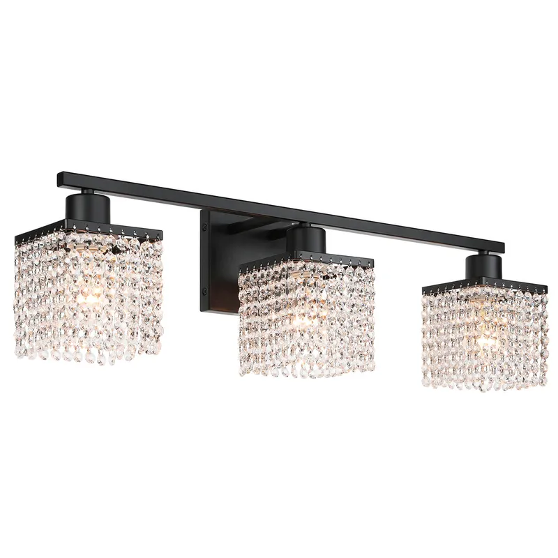 3-Light Modern Black Crystal Vanity Light XB-W327-3-MB — XiNBEi Lighting LED Wall Lights 60.0W 