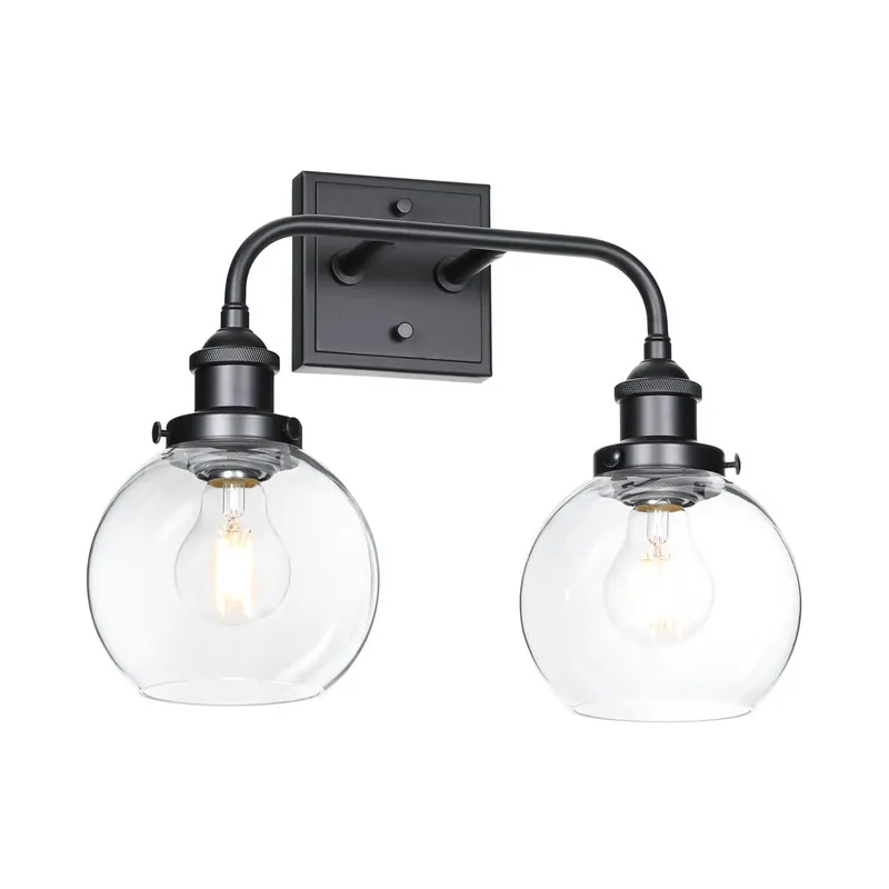 Modern Matte Black 2-Light Bathroom Vanity Fixture with Globe Glass Shades XB-W1275-2-MB — XiNBEi Lighting LED Wall Lights 60.0W 