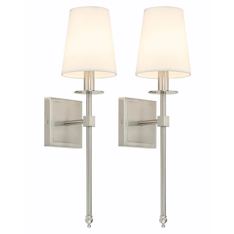 Set of 2 Modern Wall Sconce Light Fixtures, Fabric Shade, Brushed Nickel XB-W1307-BN — XiNBEi Lighting LED Wall Lights 40.0W 