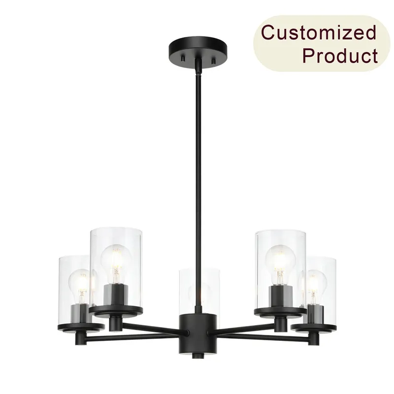 Modern Black Glass Chandelier for Dining Room XB-C1240-5-MB — XiNBEi Lighting LED Pendant Lights 60.0W 