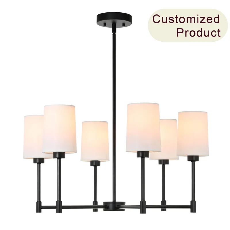 Modern Black 6-Light Fabric Shade Chandelier XB-C1215-6-MBK — XiNBEi Lighting LED Pendant Lights 40.0W 