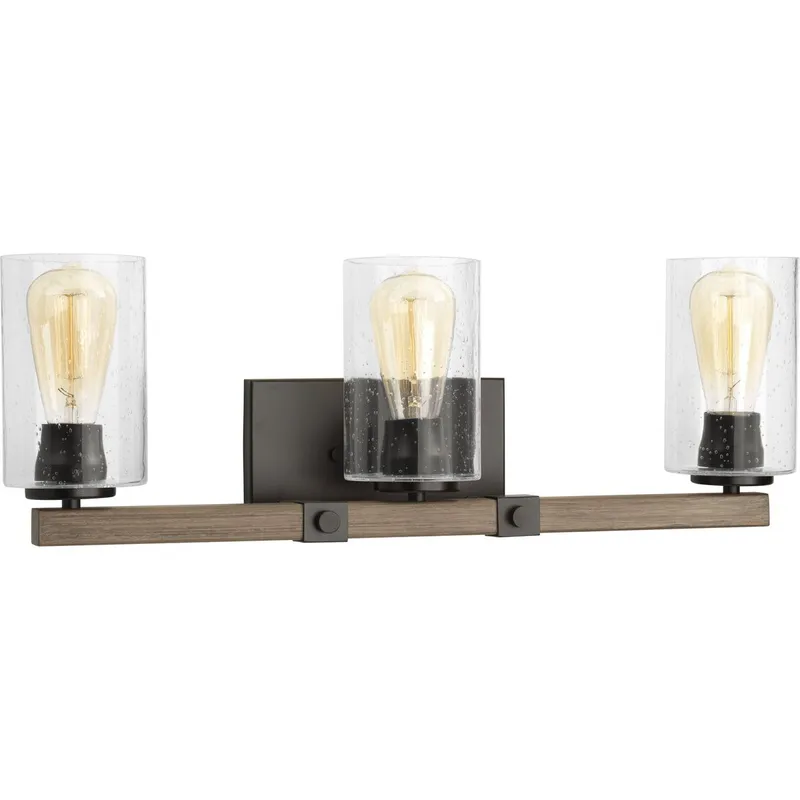 Barnes Mill Collection Three-Light Clear Seeded Glass Bath Vanity Light — Progress Lighting LED Wall Lights  