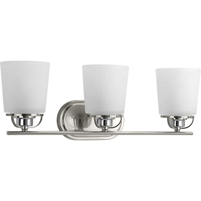 West Village Collection Three-Light Etched Double Prismatic Glass Bath Vanity Light — Progress Lighting LED Wall Lights  