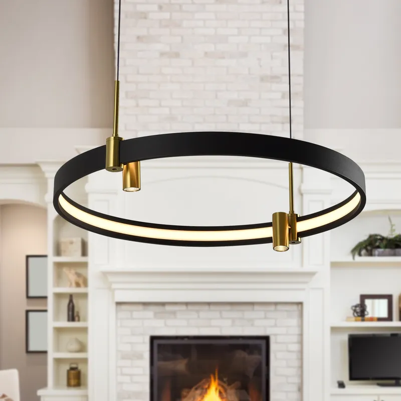 VONN Tania VMC33223BL 23" 100-277V Integrated LED ETL Certified Pendant, Height Adjustable Ring Chandelier, Black — VONN Lighting LED Pendant Lights  