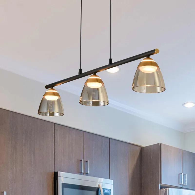 VONN Roma 36" Black Linear LED Pendant with 3 Glass Shades VAC3293BL — VONN Lighting LED Linear Lights  3000K