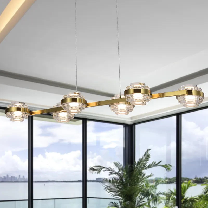 VONN Artisan Milano VAC3LN336AB 39" Integrated LED ETL Certified Pendant, Height Adjustable Chandelier, Antique Brass — VONN Lighting LED Linear Lights  