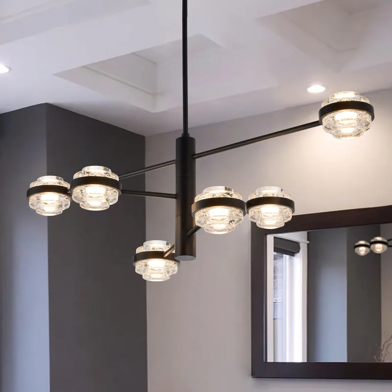 VONN Artisan Milano VAC333RD6BL 40" Integrated LED ETL Certified Chandelier with Height Adjustable Rods, Black — VONN Lighting LED Linear Lights  