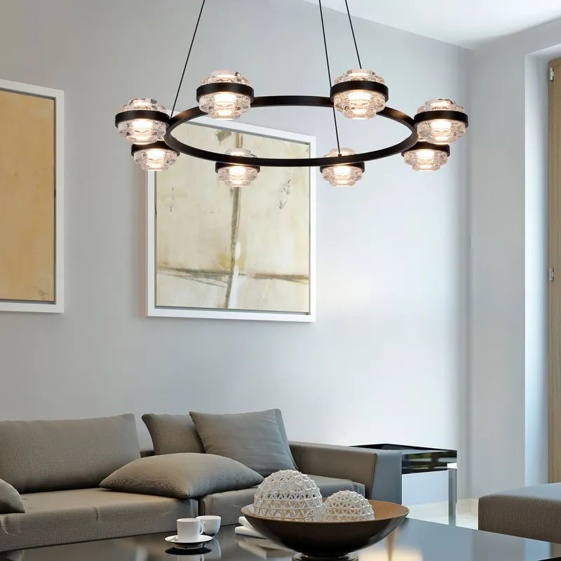 VONN Artisan Milano VAC3338BL 33" Integrated LED ETL Certified Pendant, Height Adjustable Ring Chandelier, Black — VONN Lighting LED Pendant Lights  