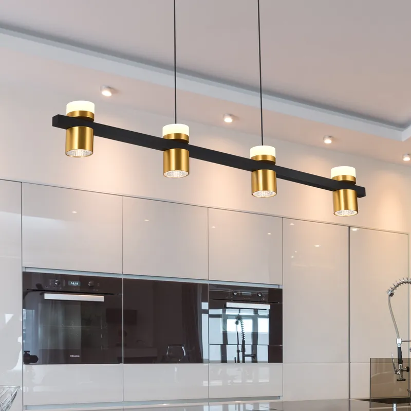 VONN Artisan Ferro VMC34334BL 34" Integrated LED ETL Certified Pendant, Height Adjustable Chandelier, Black — VONN Lighting LED Linear Lights  