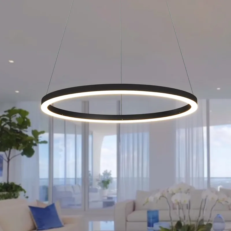 VONN Tania 24" Integrated LED Ring Pendant Height Adjustable ETL Certified VMC31640BL in Black — VONN Lighting LED Pendant Lights  3000K
