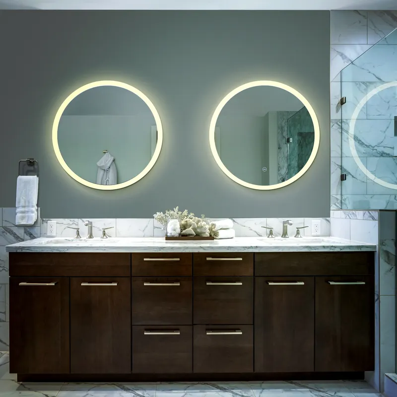 VONN VMRS0120A LED Bath Mirror in Silver with Frosted Edge, Round 24"W x 24"H or 30"W x 30"H — VONN Lighting LED Wall Lights  3000K