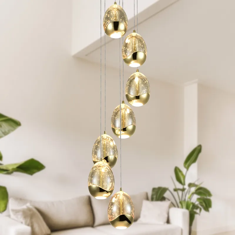 VONN Venezia 7-Light Gold LED Pendant with Bubbly Glass Globes VAC3207GL — VONN Lighting LED Pendant Lights  3000K