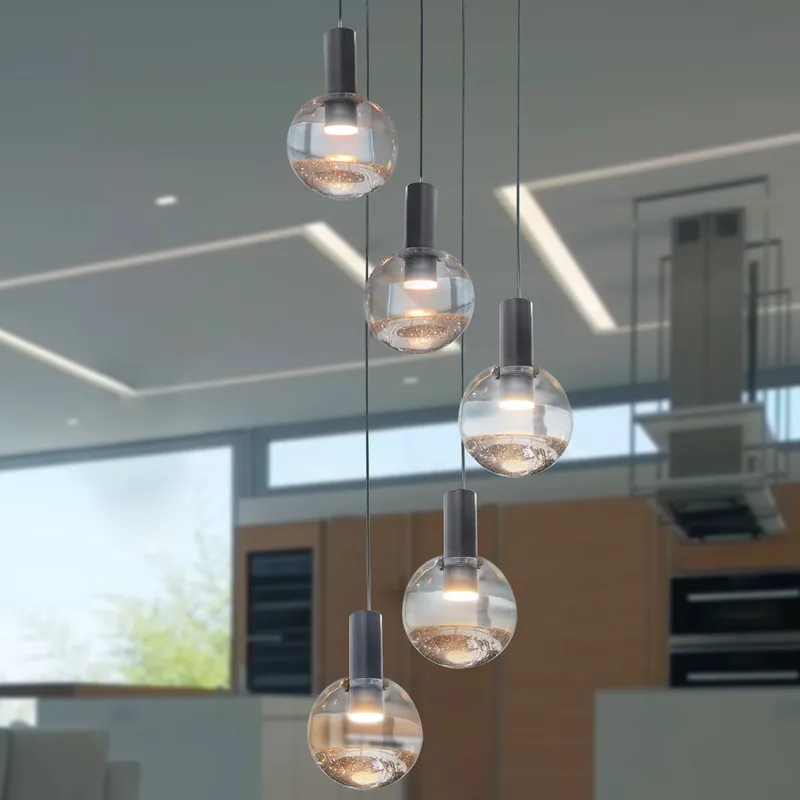 VONN Sienna 5-Light LED Pendant with Glitter Glass Globes VAC3185CH, Chrome — VONN Lighting LED Pendant Lights  3000K