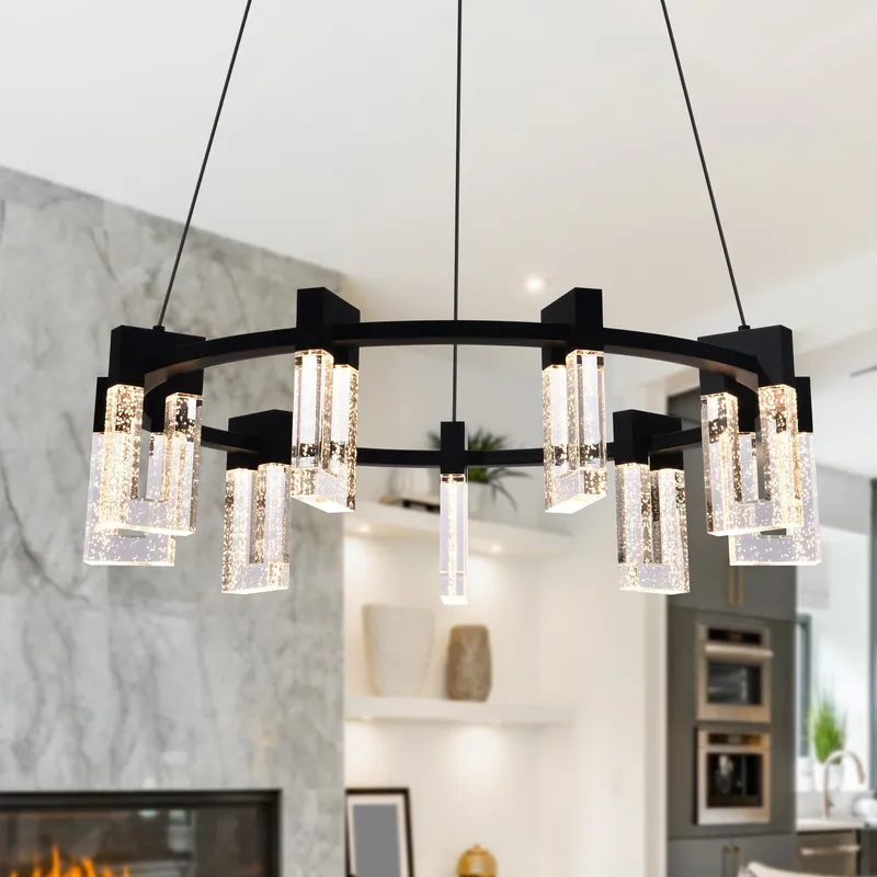 VONN Artisan Sorrento 27" 9-Light LED Circular Chandelier in Black VAC3139BL — VONN Lighting LED Pendant Lights  3000K