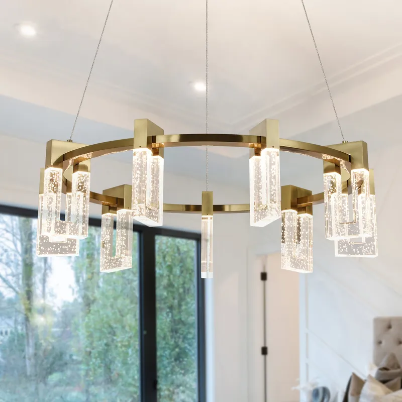 VONN Sorrento 27-Inch LED Circular Chandelier in Antique Brass (9 Shades) VAC3139AB — VONN Lighting LED Pendant Lights 67.2W 3000K