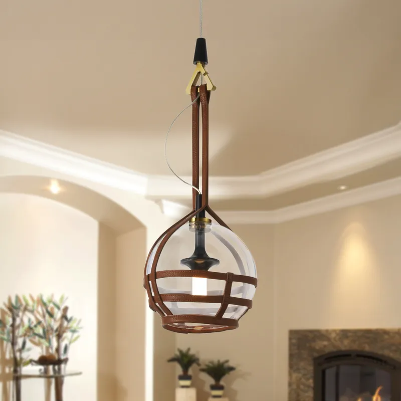 VONN Bari 7" LED Oil Rubbed Bronze Pendant with Glass Shade and Leather Strap VAP2171AB — VONN Lighting LED Pendant Lights  3000K