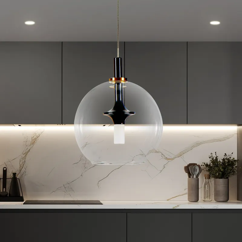 VONN Portofino 7" LED Black Pendant with Glass Ball Shade VAP2161AB — VONN Lighting LED Pendant Lights  3000K