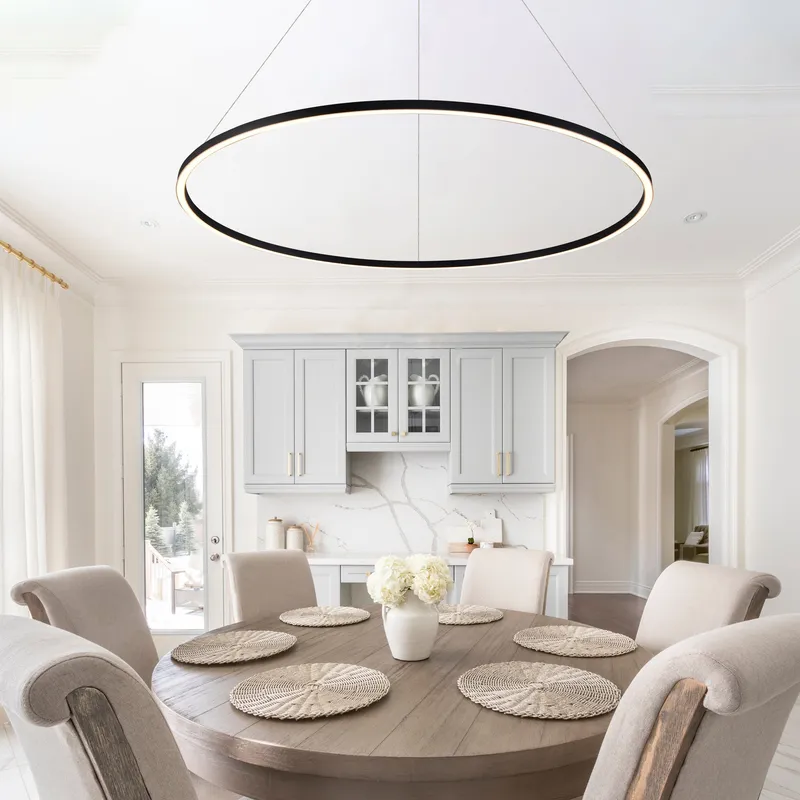 VONN Tania 51" Integrated LED Ring Chandelier ETL Certified Height Adjustable Pendant VMC34912BL in Black — VONN Lighting LED Pendant Lights  3000K