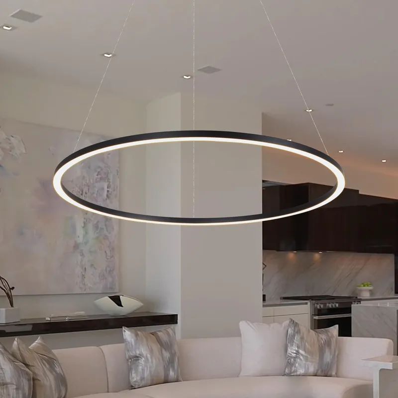 VONN Tania VMC34911BL 39" ETL Certified Integrated LED Ring Chandelier Height Adjustable Pendant in Black — VONN Lighting LED Pendant Lights  