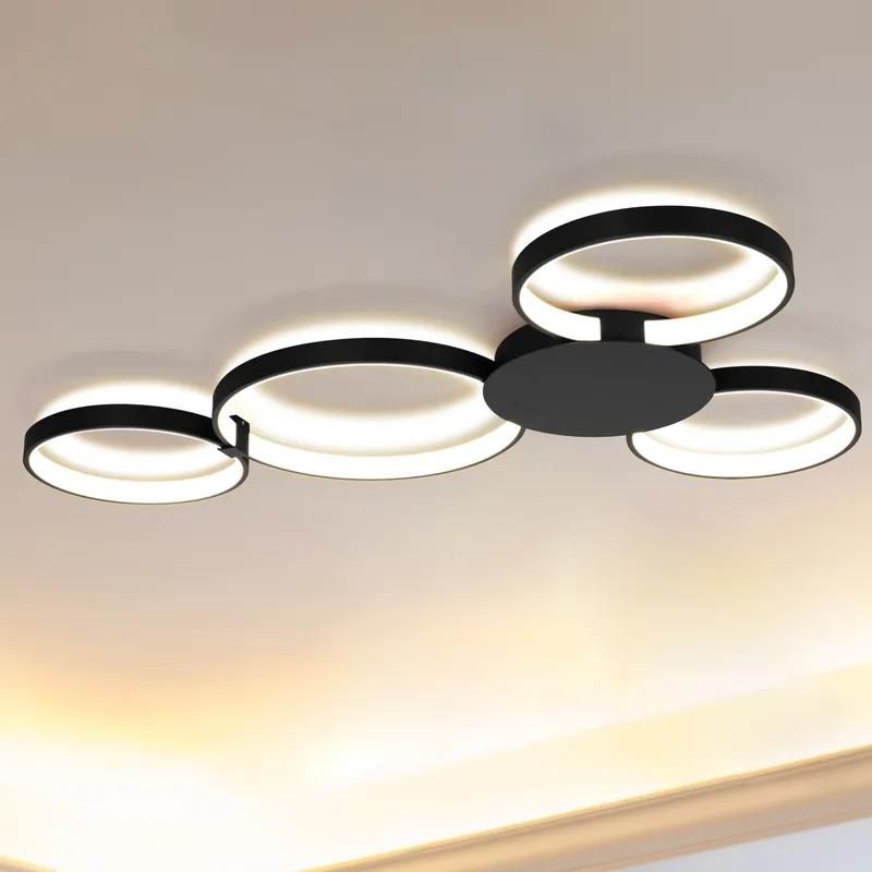 VONN Capella VMCF41500BL 43" Integrated LED ETL Certified Ceiling Light Multi-Ring Semi Flush in Black — VONN Lighting LED Ceiling Lights  