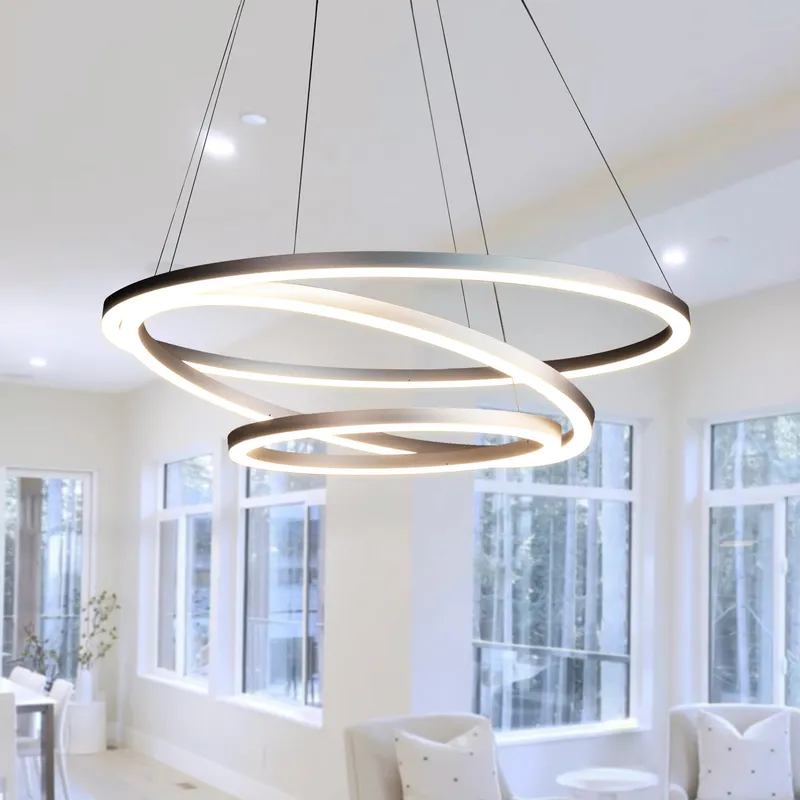 VONN Tania Trio VMC32500AL 32" Integrated LED ETL Certified Ring Chandelier Height Adjustable Silver Pendant — VONN Lighting LED Pendant Lights  