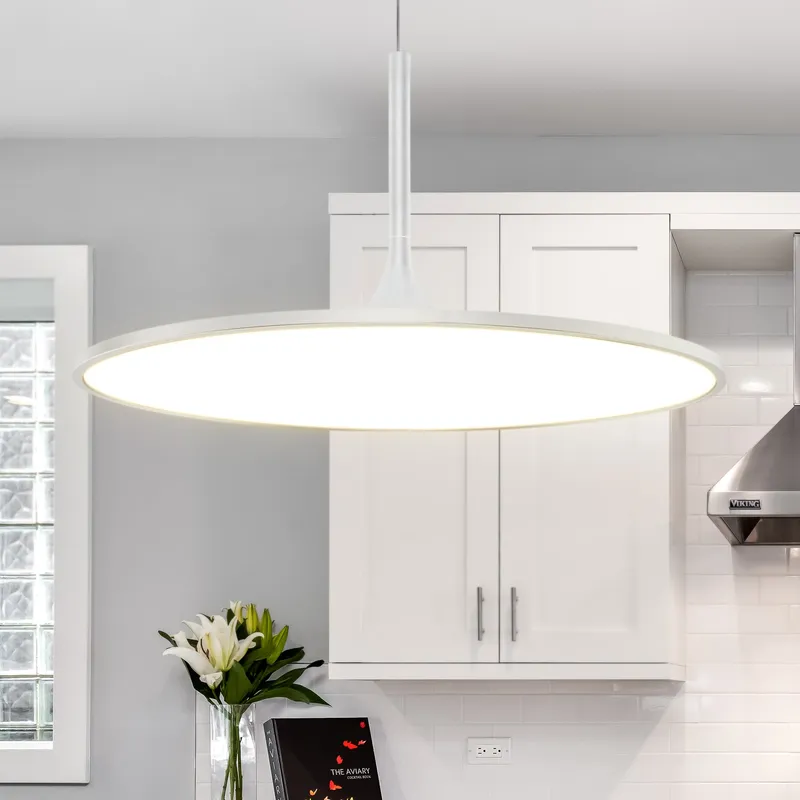 VONN Salm VMC31820SW 24" Integrated LED ETL Certified Pendant, Height Adjustable Disc Chandelier in White — VONN Lighting LED Pendant Lights  