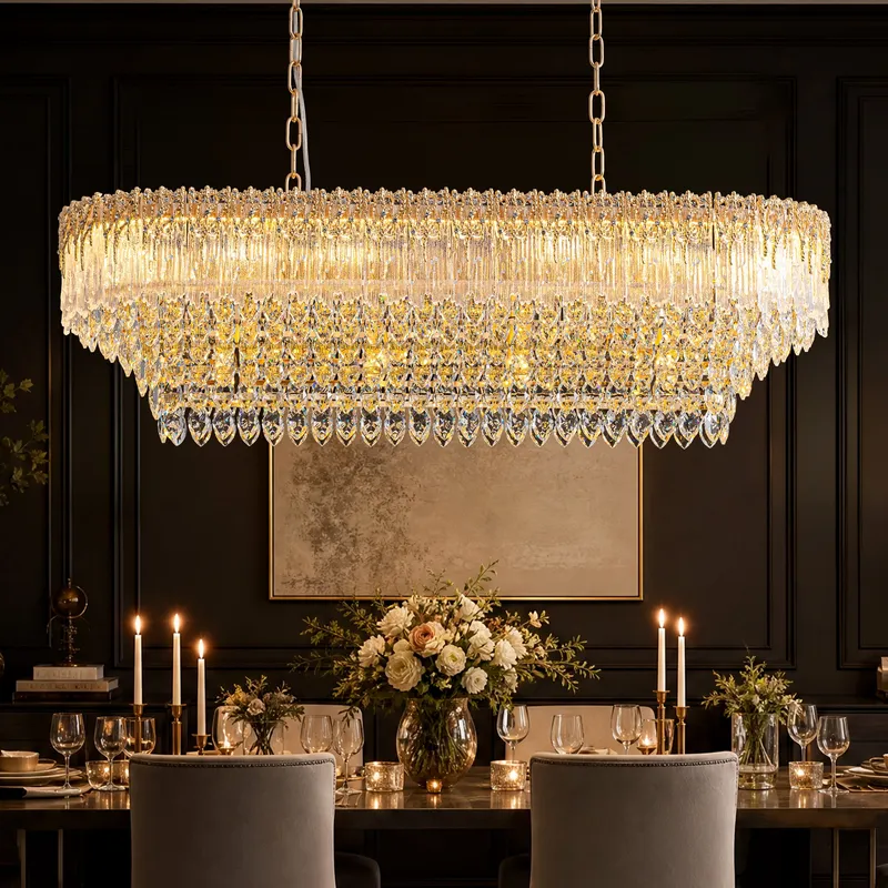 Élanora Modern Luxury Gold Crystal Tiered Rectangular Chandelier — Sofary Lighting LED Pendant Lights 40.0W 