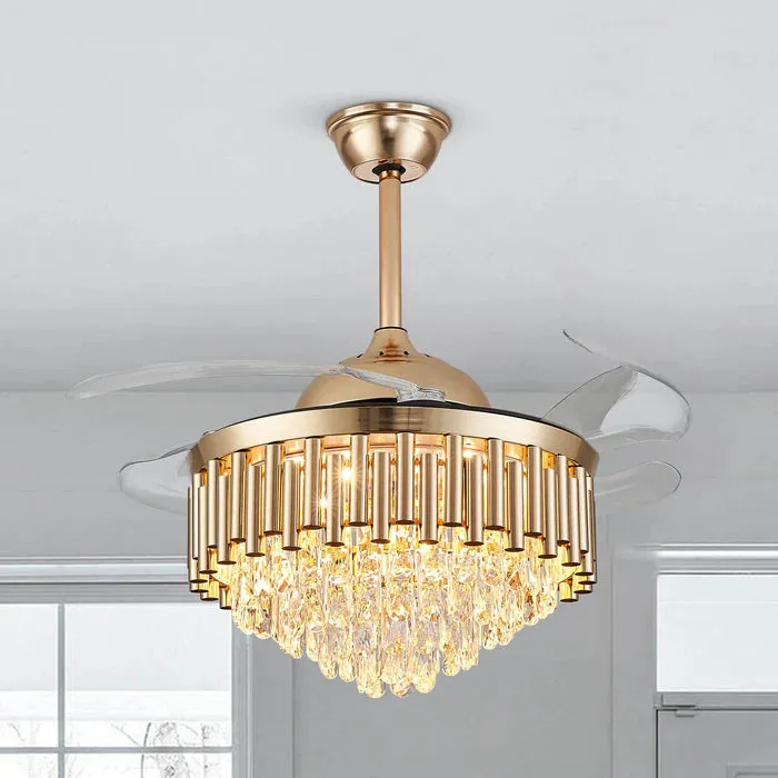 Crownelle Luxury K9 Crystal Retractable Fandelier — Sofary Lighting LED Pendant Lights 18.0W 3000K