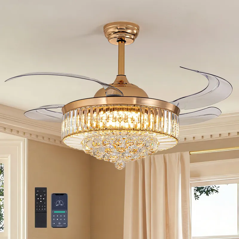 Luxury Crystal Ceiling Fan with Lights DC Motor & Dimmable LED Fandelier — Sofary Lighting LED Pendant Lights  3000K