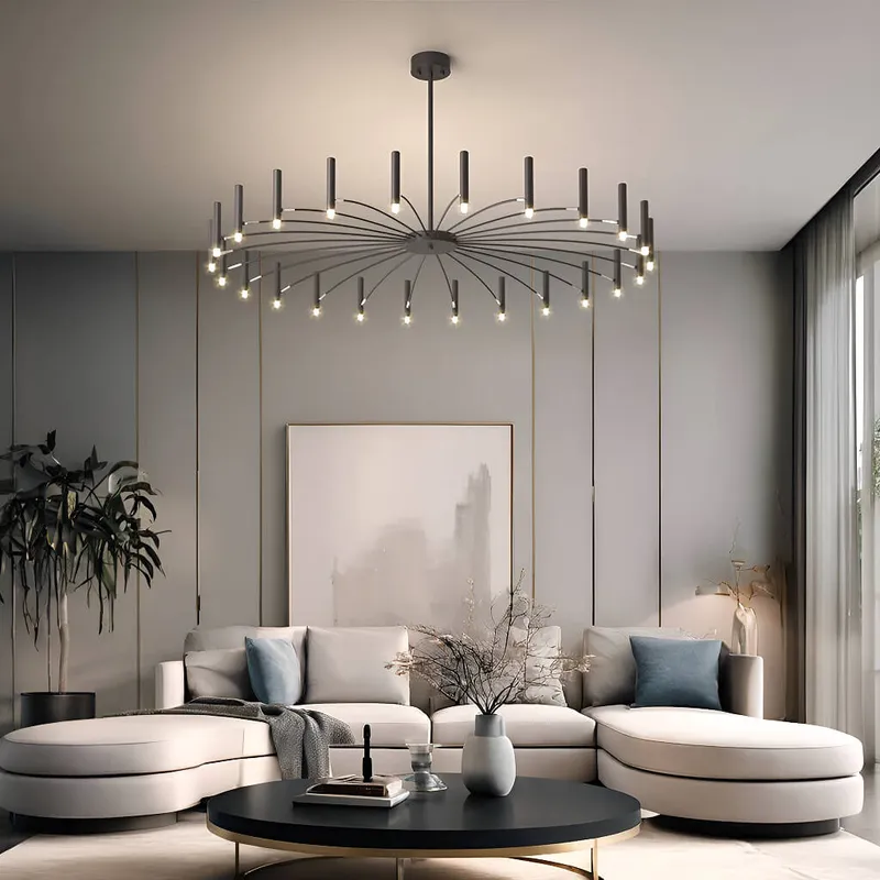 Modern Black Wagon Wheel Hanging Led Ceiling Chandeliers — Sofary Lighting LED Pendant Lights  