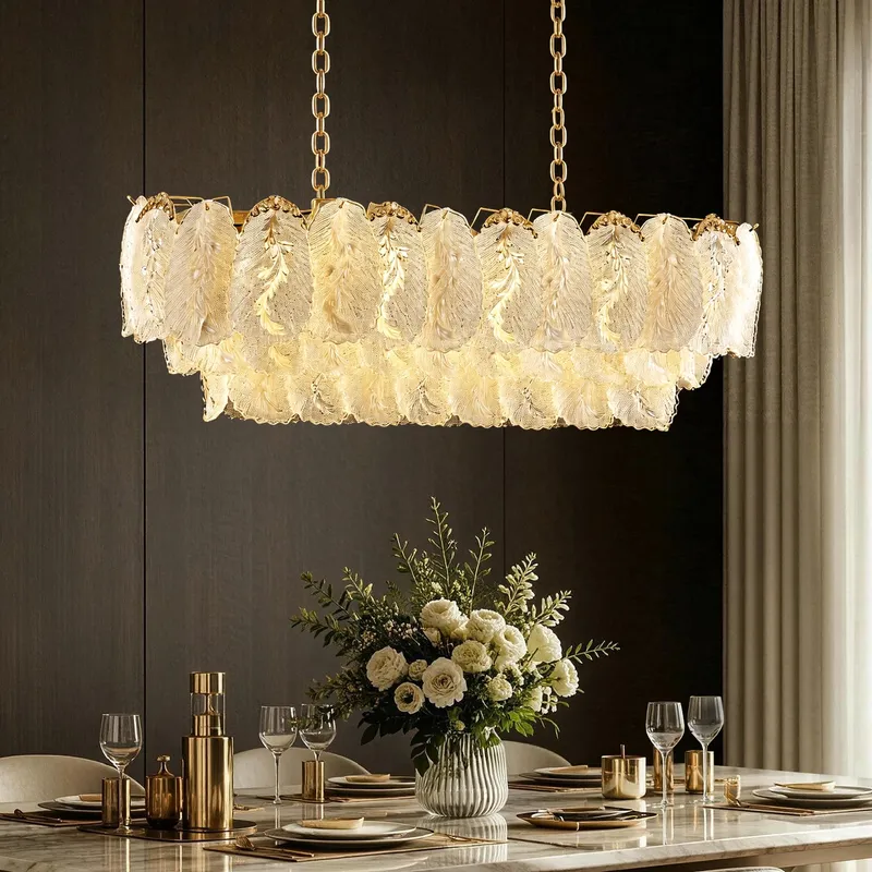 Lunévia Modern Luxury Gold Feather Glass Linear Chandelier — Sofary Lighting LED Linear Lights 91.0W 
