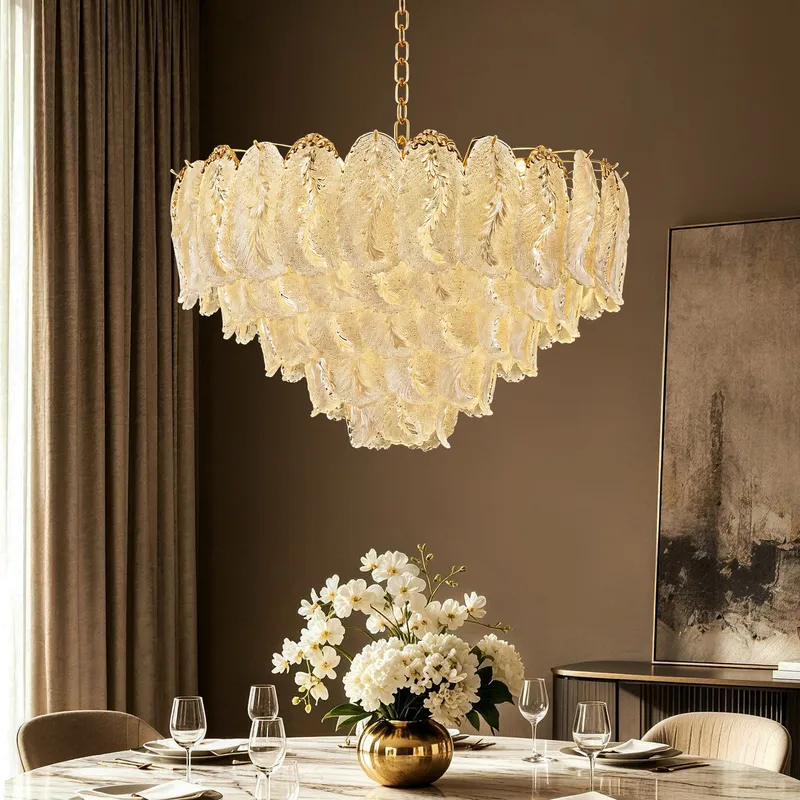 Lunévia Modern Luxury Gold Feather Glass Tiered Chandelier — Sofary Lighting LED Linear Lights 36.0W 