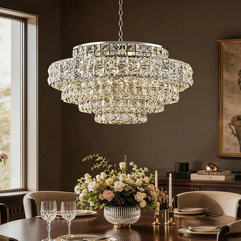 Valeria Luxury Chrome K9 Crystal Wave Chandelier — Sofary Lighting LED Pendant Lights  