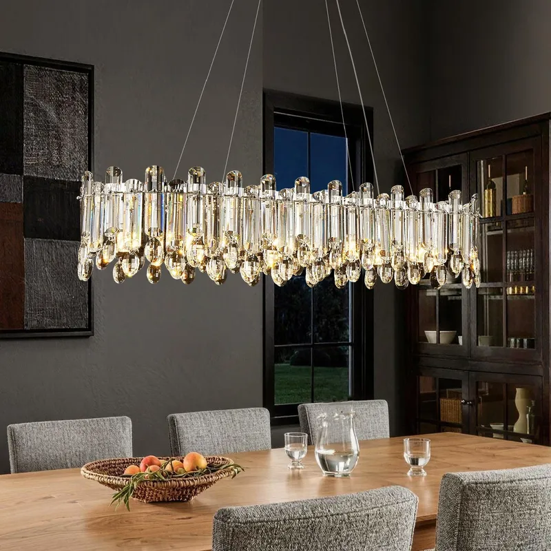 High-quality Linear Crystal Chandelier with Hanging Crystals — Sofary Lighting LED Linear Lights  3000K