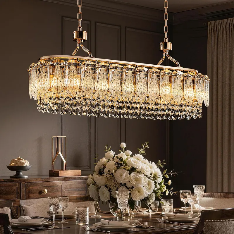 Glacier Modern Linear Ice-Cracked Crystal Chandelier — Sofary Lighting LED Linear Lights  3000K