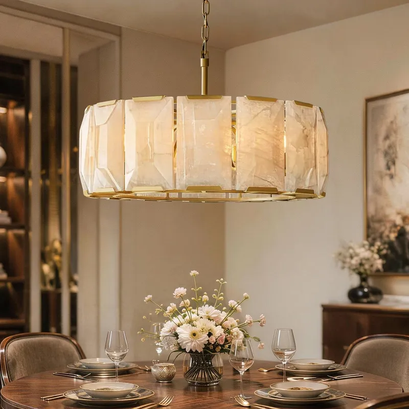 Celestique Modern Luxury Alabaster Drum Pendant Chandelier — Sofary Lighting LED Linear Lights 35.0W 