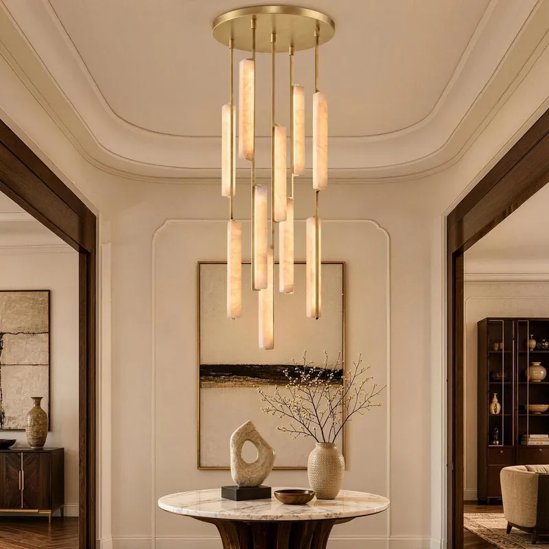 Stamen Modern Minimalist Alabaster Vertical Chandelier — Sofary Lighting LED Linear Lights  