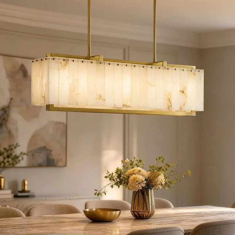 Aureline Modern Luxury Alabaster Rectangular Chandelier — Sofary Lighting LED Linear Lights 36.0W 