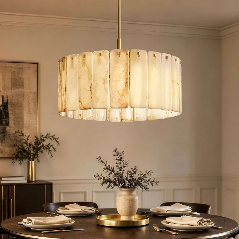 Lunareth Modern Luxury Gold Alabaster Drum Chandelier — Sofary Lighting LED Linear Lights  
