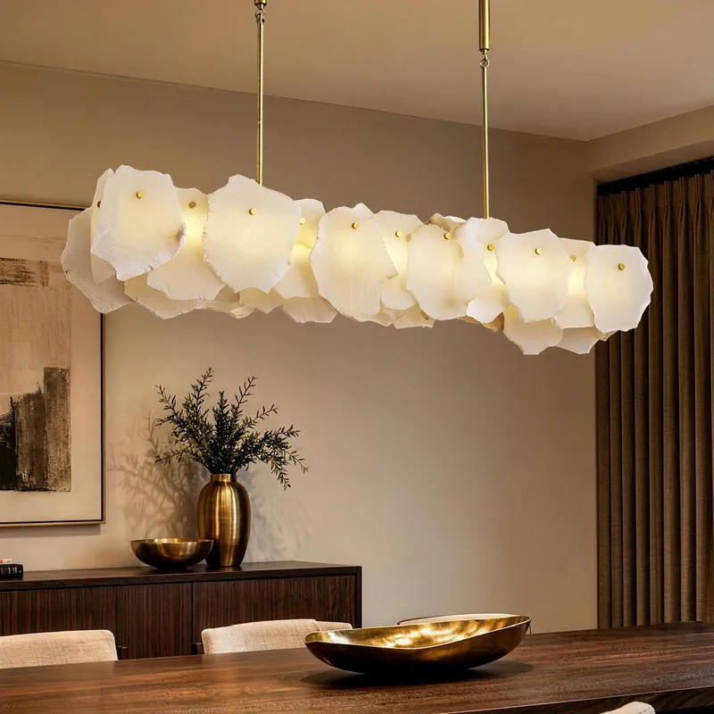 Seravelle Modern Luxury White Alabaster Petal Linear Chandelier — Sofary Lighting LED Linear Lights  
