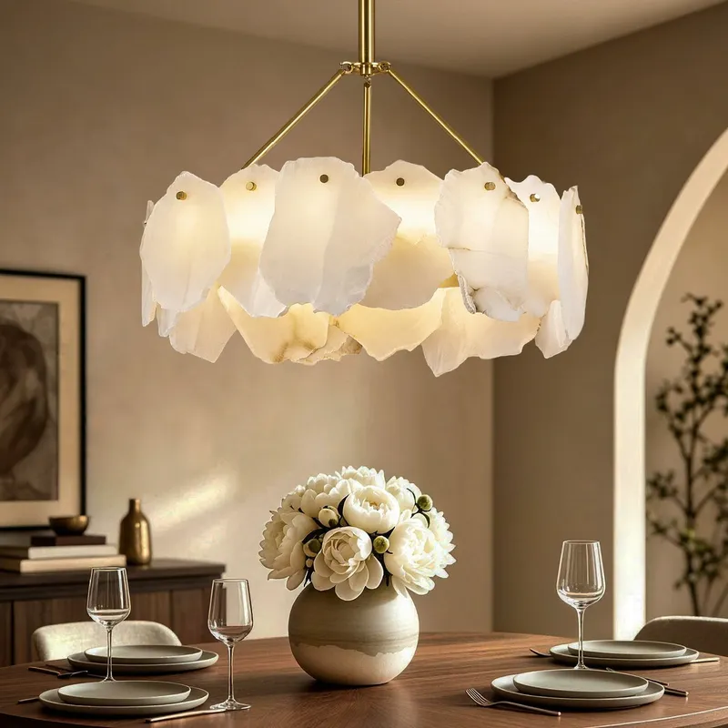 Seravelle Modern Organic Gold Alabaster Layered Chandelier — Sofary Lighting LED Pendant Lights  