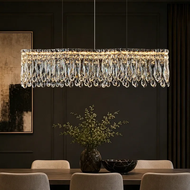 Flow Linear Modern Wave Integrated LED K9 Crystal Dining Chandelier — Sofary Lighting LED Linear Lights  3000K
