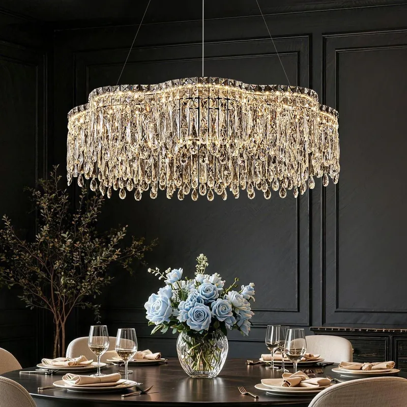 Luna Modern Wave Integrated LED K9 Crystal Ring Chandelier — Sofary Lighting LED Pendant Lights  3000K