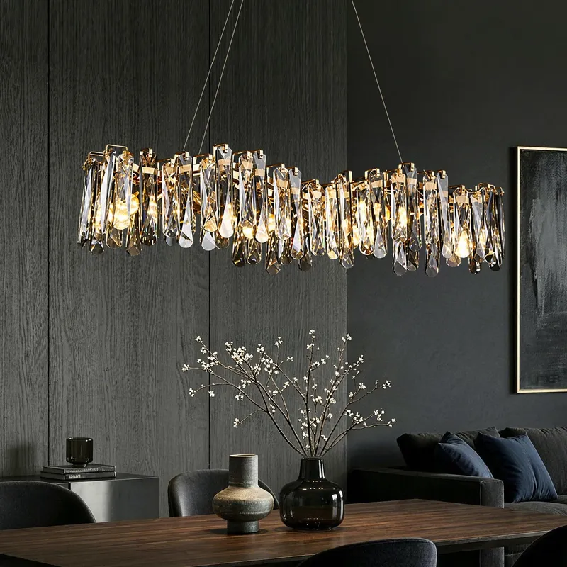 Lioren Modern Luxury Gold K9 Crystal Linear Chandelier — Sofary Lighting LED Linear Lights 56.0W 