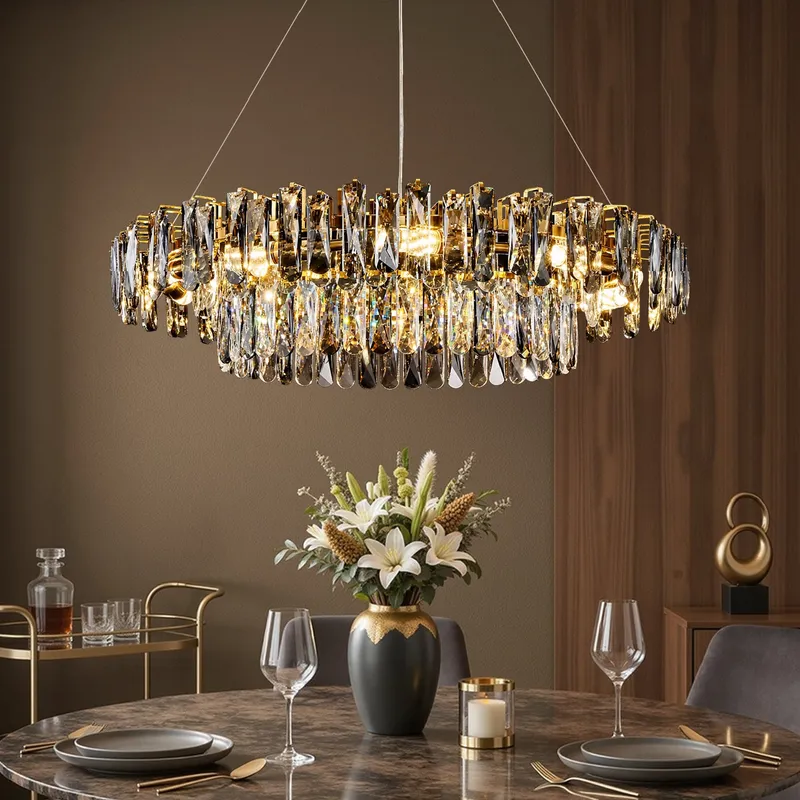 Lioren Modern Luxury Gold Stainless Steel Crystal Ring Chandelier — Sofary Lighting LED Pendant Lights 56.0W 